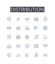 Distribution line icons collection. Dispensation, Allotment, Delivery, Allocation, Apportionment, Provisioning, Supply