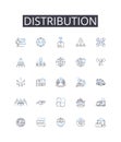 Distribution line icons collection. Dispensation, Allotment, Delivery, Allocation, Apportionment, Provisioning, Supply