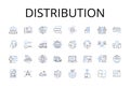 Distribution line icons collection. Dispensation, Allotment, Delivery, Allocation, Apportionment, Provisioning, Supply