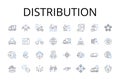 Distribution line icons collection. Dispensation, Allotment, Delivery, Allocation, Apportionment, Provisioning, Supply