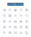 Distribution line icons signs set. Design collection of Distribute, Disseminate, Allocate, Circulate, Divide, Share