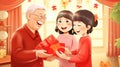 Distribution of red envelopes: older family members give children red envelopes with a cash gift