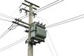 Distribution transformer on electric utility pole