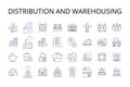 Distribution and warehousing line icons collection. Logistics, Shipping, Cargo, Transportation, Supply chain, Inventory Royalty Free Stock Photo
