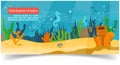 Distribution of water information banner with underwater ocean life of marine plants and inhabitants