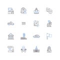 District center line icons collection. Thriving, Urban, Busy, Hub, Commercial, Vibrant, Lively vector and linear