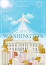 District of Columbia poster. USA travel illustration. United States of America card. Washington banner with airplane Royalty Free Stock Photo
