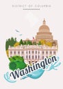 District of Columbia vector poster. USA travel illustration. United States of America card. Washington banner with buildings Royalty Free Stock Photo