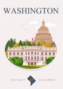 District of Columbia vector poster. USA travel illustration. United States of America colorful card. Washington. Light style Royalty Free Stock Photo