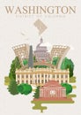 District of Columbia vector poster. USA travel illustration. United States of America colorful card. Washington. Retro style Royalty Free Stock Photo