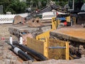 District heating pipes Construction site in road construction Royalty Free Stock Photo