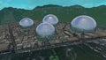 District between water under glass domes at with smooth transitions