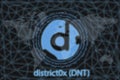 District0x DNT Abstract Cryptocurrency. With a dark background and a world map. Graphic concept for your design Royalty Free Stock Photo