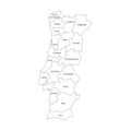 Districts of Portugal. Map of regional country administrative divisions. Colorful vector illustration