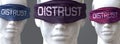 Distrust can blind our views and limit perspective - pictured as word Distrust on eyes to symbolize that Distrust can distort