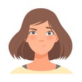 Distrust on the face of a cute girl. Vector illustration.
