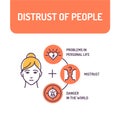 Distrust of people color line icon. Feeling of doubt about people. Fear of being deceived. Pictogram for web page, mobile app,