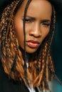 Distrustful African American woman. Sad emotion Royalty Free Stock Photo