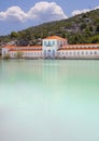 A disused and abandoned hydrotherapy facility with a thermal water pool at the Methana spa resort in the Peloponnese in Greece