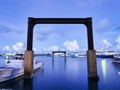 Disused Pillars of Floating pier at Ishigaki port in Ishigaki island, Okinawa, Japan, at dawn Royalty Free Stock Photo