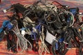 Disused stack of old computer cables and devices Royalty Free Stock Photo