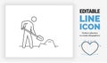 Ditable line icon of a stick figure shovelling