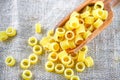 Ditalini macaroni. Pasta rings. Tubettini and thimbles. Anellini. Royalty Free Stock Photo