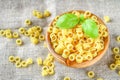 Ditalini macaroni. Pasta rings. Tubettini and thimbles. Anellini. Royalty Free Stock Photo