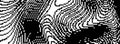Dithered wavy curved line texture. Black 8 bit pixel glitch background. Rasterized stripes overlay wallpaper. Binary