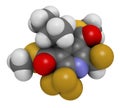 Dithiopyr preemergent herbicide molecule. 3D rendering. Atoms are represented as spheres with conventional color coding: hydrogen
