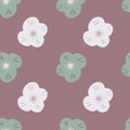 Ditsy botanic seamless pattern with naive scandi flowers shapes. Pale purple background. Simple style Royalty Free Stock Photo