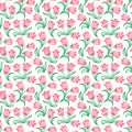 Ditsy floral pattern with small red tulips