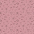 Ditsy floral seamless pattern. Pinkish red pastel flowers on Dusty rose background.