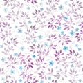 Ditsy flowers, leaves. Seamless floral pattern. Hand drawn watercolor