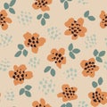 Orange flowers textured seamless vector pattern.