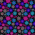 Ditsy seamless pattern with pink, blue and grey flowers. Floral print for fabric and textile. Fashion design Royalty Free Stock Photo