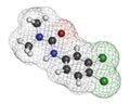 Diuron DCMU herbicide molecule. 3D rendering. Atoms are represented as spheres with conventional color coding: hydrogen white.