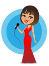 A beautiful american/ European woman singing with a mic in hand - Vector