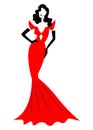 Diva Hollywood silhouette, Beautiful retro fashion woman in red party dress, luxury pret a porter evening dress, isolated Royalty Free Stock Photo