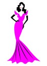 Diva Hollywood silhouette, Beautiful retro fashion woman in pink party dress, luxury pret a porter evening dress, isolated