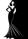 Diva Hollywood silhouette, Beautiful retro fashion woman in red party dress, luxury pret a porter evening dress, isolated Royalty Free Stock Photo