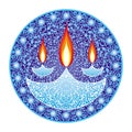 Divali Festival of Lights. Three candles, mandala. India. Vector graphics. Royalty Free Stock Photo