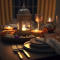 Divali, Indian festival, food and candles. flat lay, top view, AI generative illustration, generated with AI Royalty Free Stock Photo