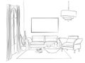 Sketchy illustration of living room interior.Vector hand drawing	Living room graphic black white home Royalty Free Stock Photo