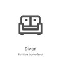 divan icon vector from furniture home decor collection. Thin line divan outline icon vector illustration. Linear symbol for use on