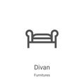 divan icon vector from furnitures collection. Thin line divan outline icon vector illustration. Linear symbol for use on web and