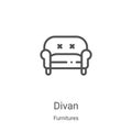 divan icon vector from furnitures collection. Thin line divan outline icon vector illustration. Linear symbol for use on web and