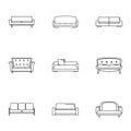 Divan icons set, outline style