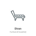 Divan outline vector icon. Thin line black divan icon, flat vector simple element illustration from editable furniture concept