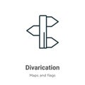 Divarication outline vector icon. Thin line black divarication icon, flat vector simple element illustration from editable maps Royalty Free Stock Photo